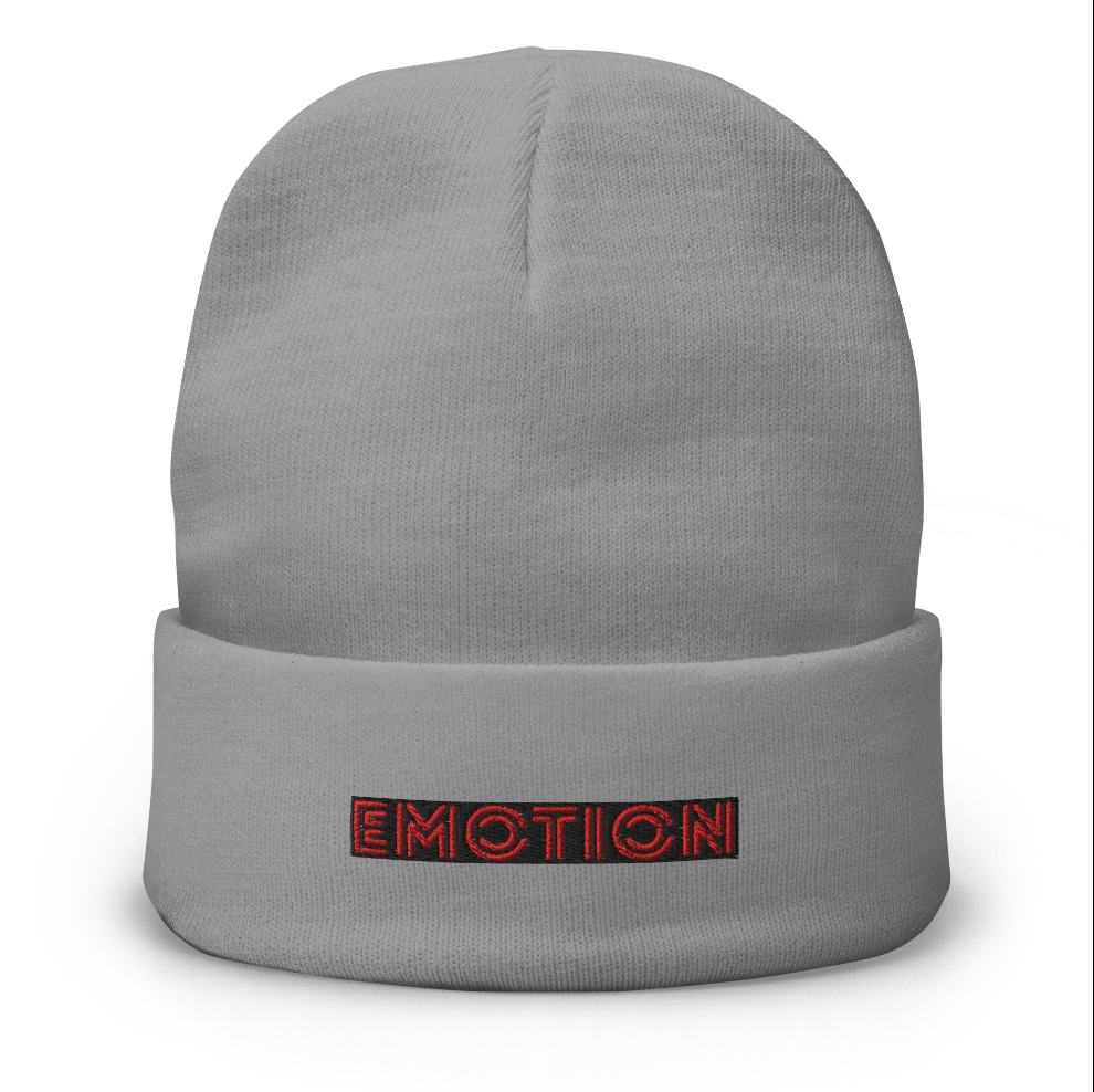 Black EMOTION Embroidered Beanie – Winter Streetwear for Driven Creators